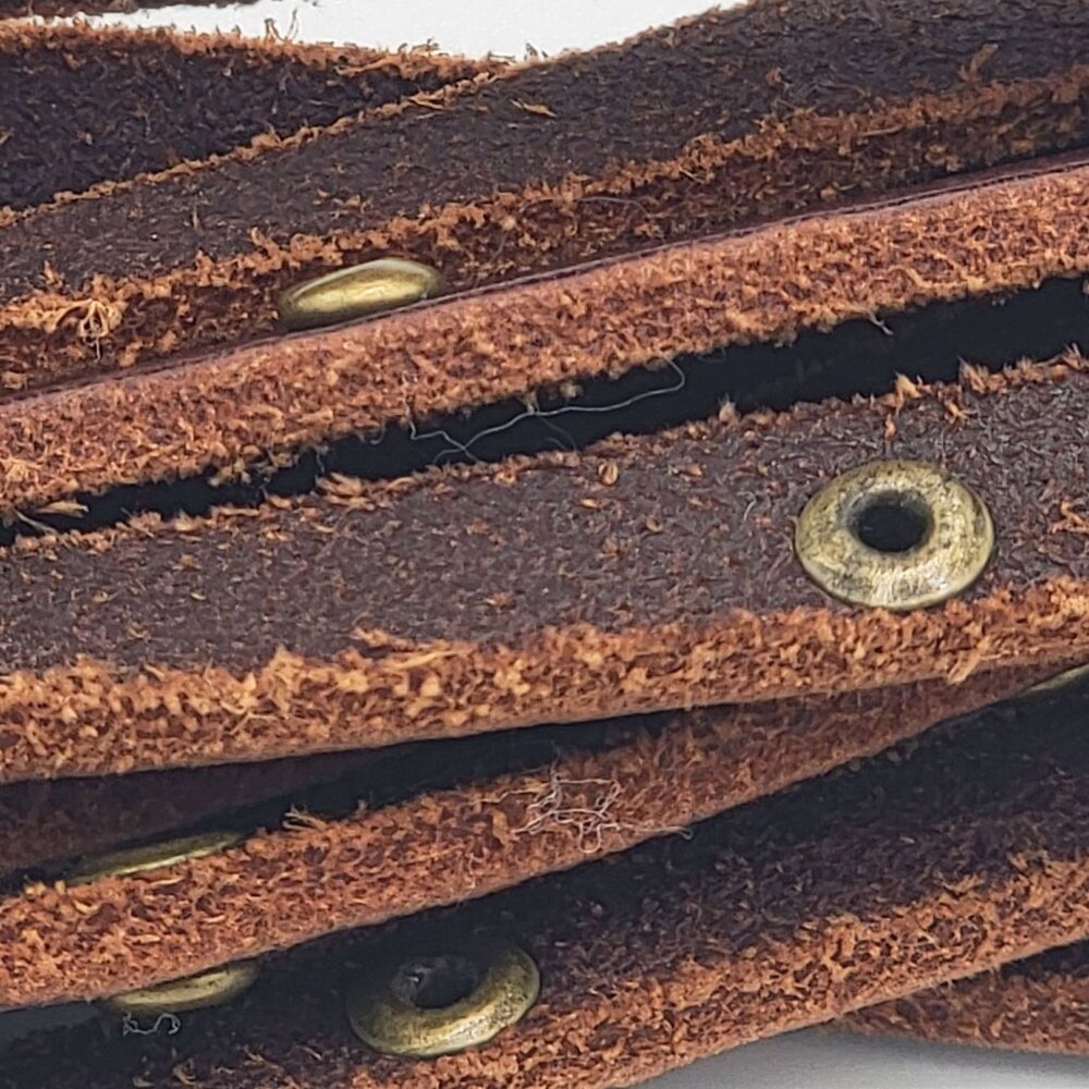 Linea Pelle Brown Boho Leather Multi-Strap Belt With Brass Rivet Accents Adjusta - Picture 9 of 12